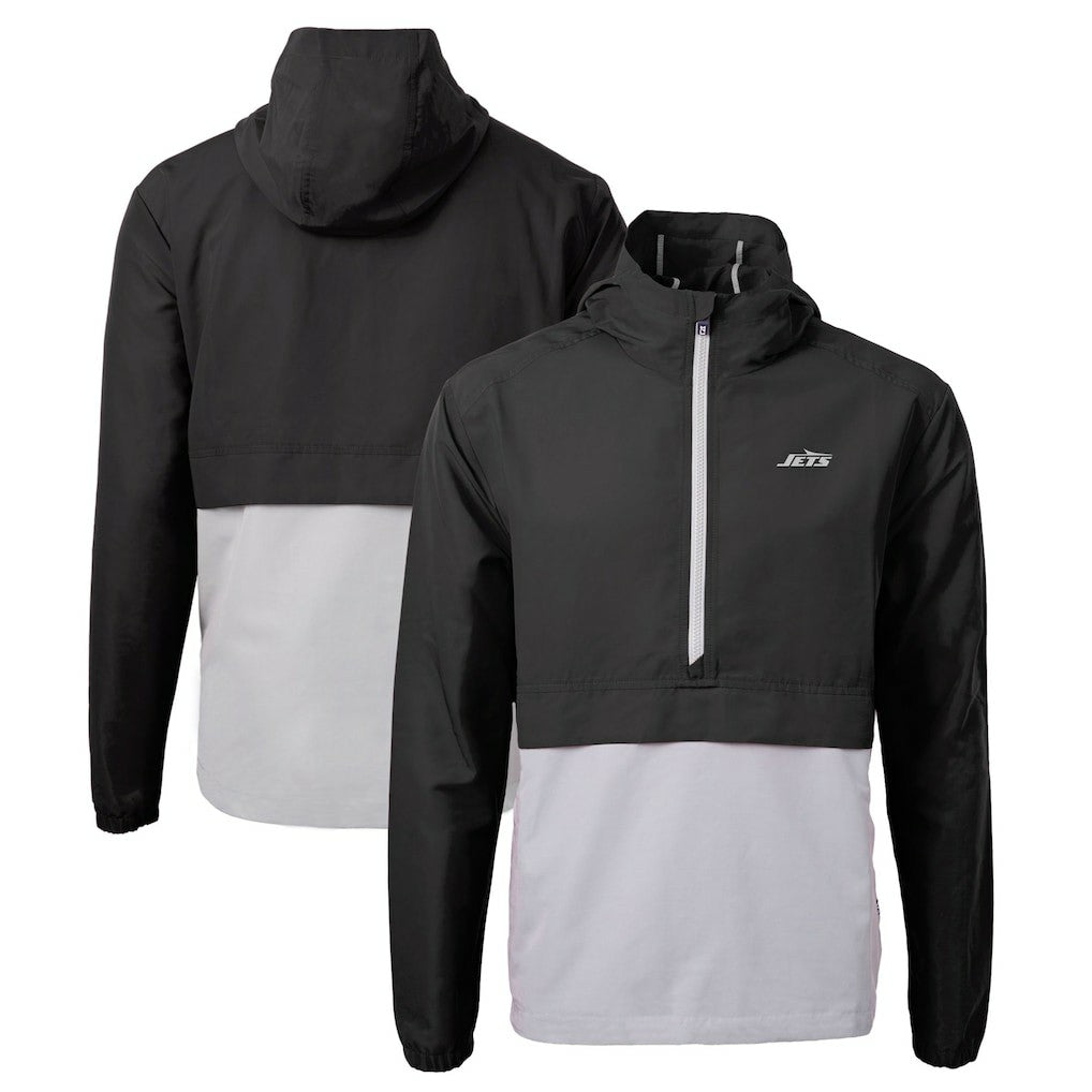 New York Jets Cutter & Buck Monochromatic Logo Charter Eco Recycled Half-Zip Anorak Jacket - Black/Gray - NFL