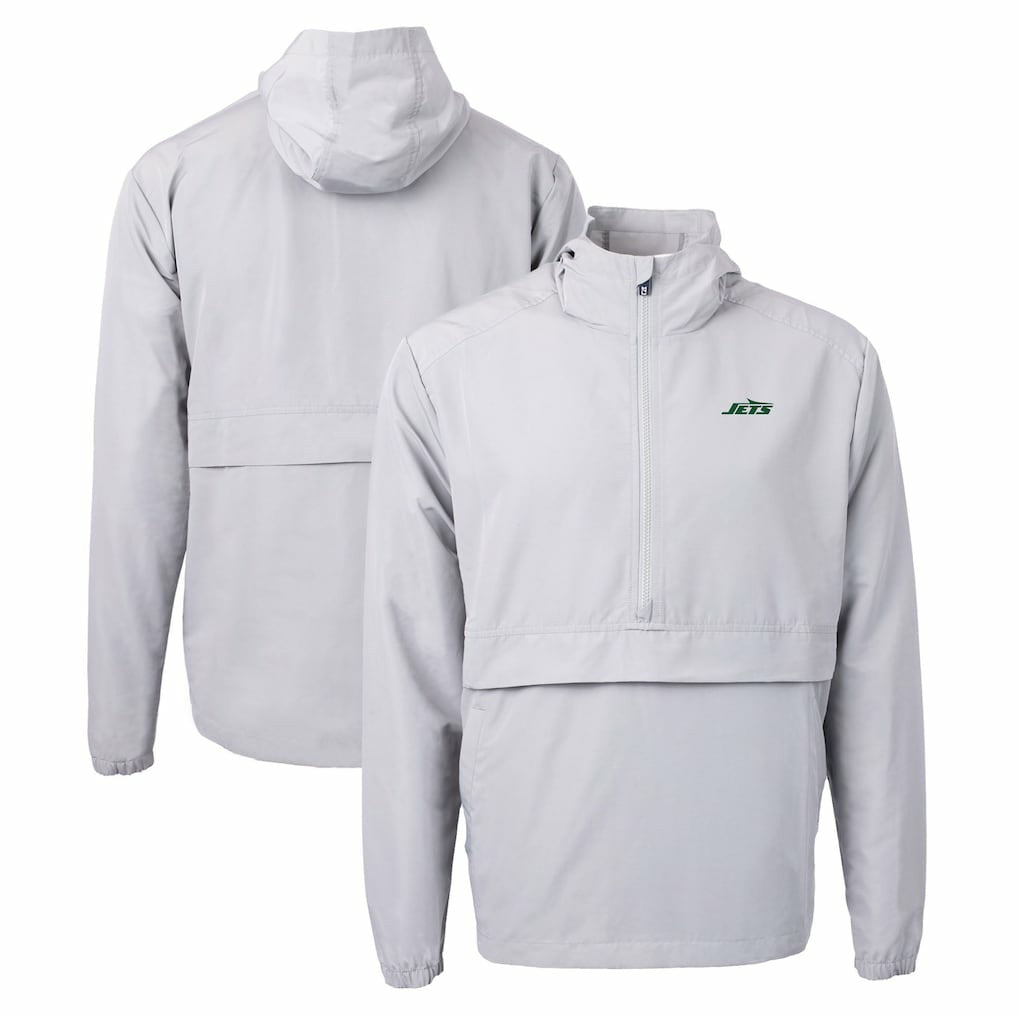 New York Jets Cutter & Buck Primary Logo Charter Eco Recycled Half-Zip Anorak Jacket - Gray - NFL