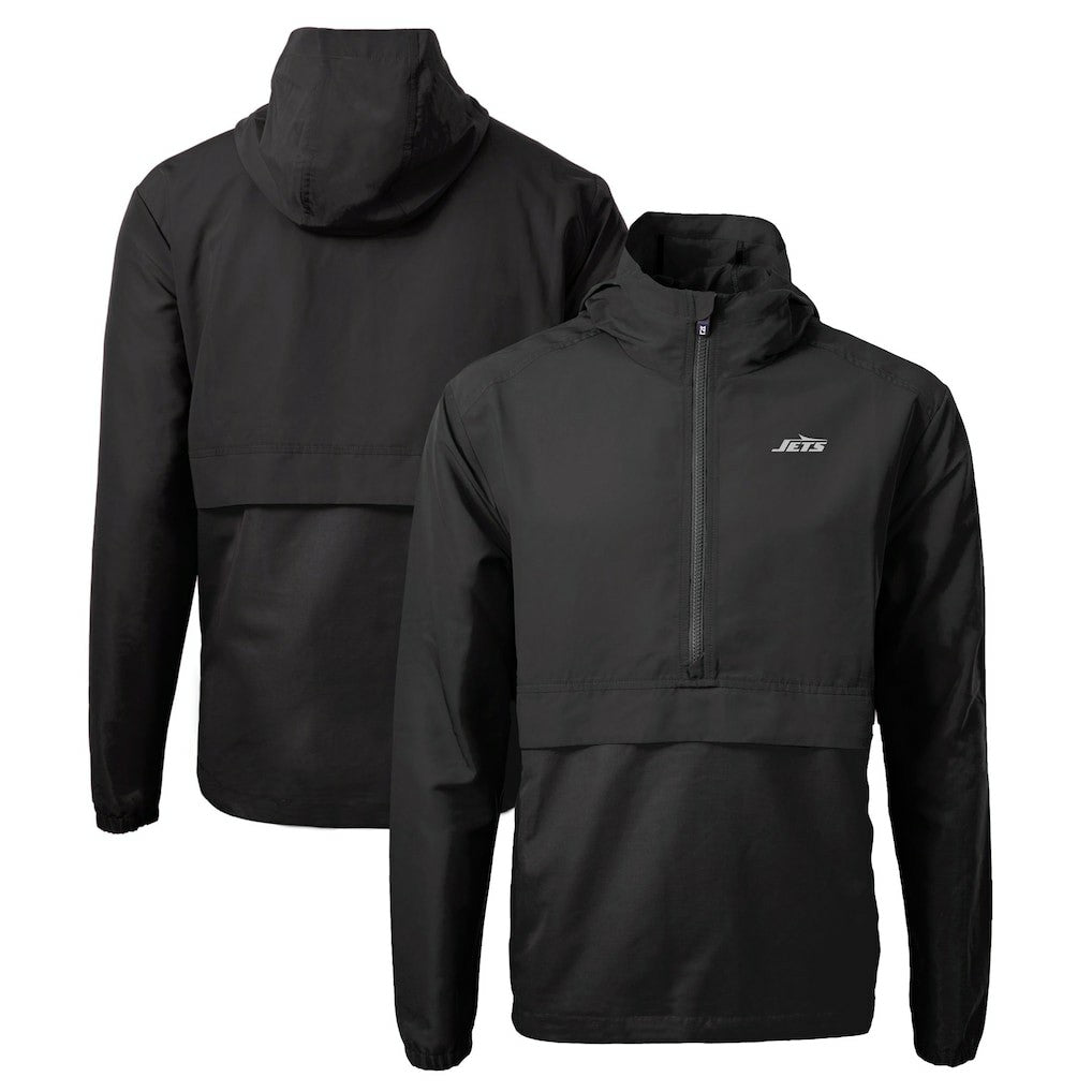 New York Jets Cutter & Buck Monochromatic Logo Charter Eco Recycled Half-Zip Anorak Jacket - Black - NFL