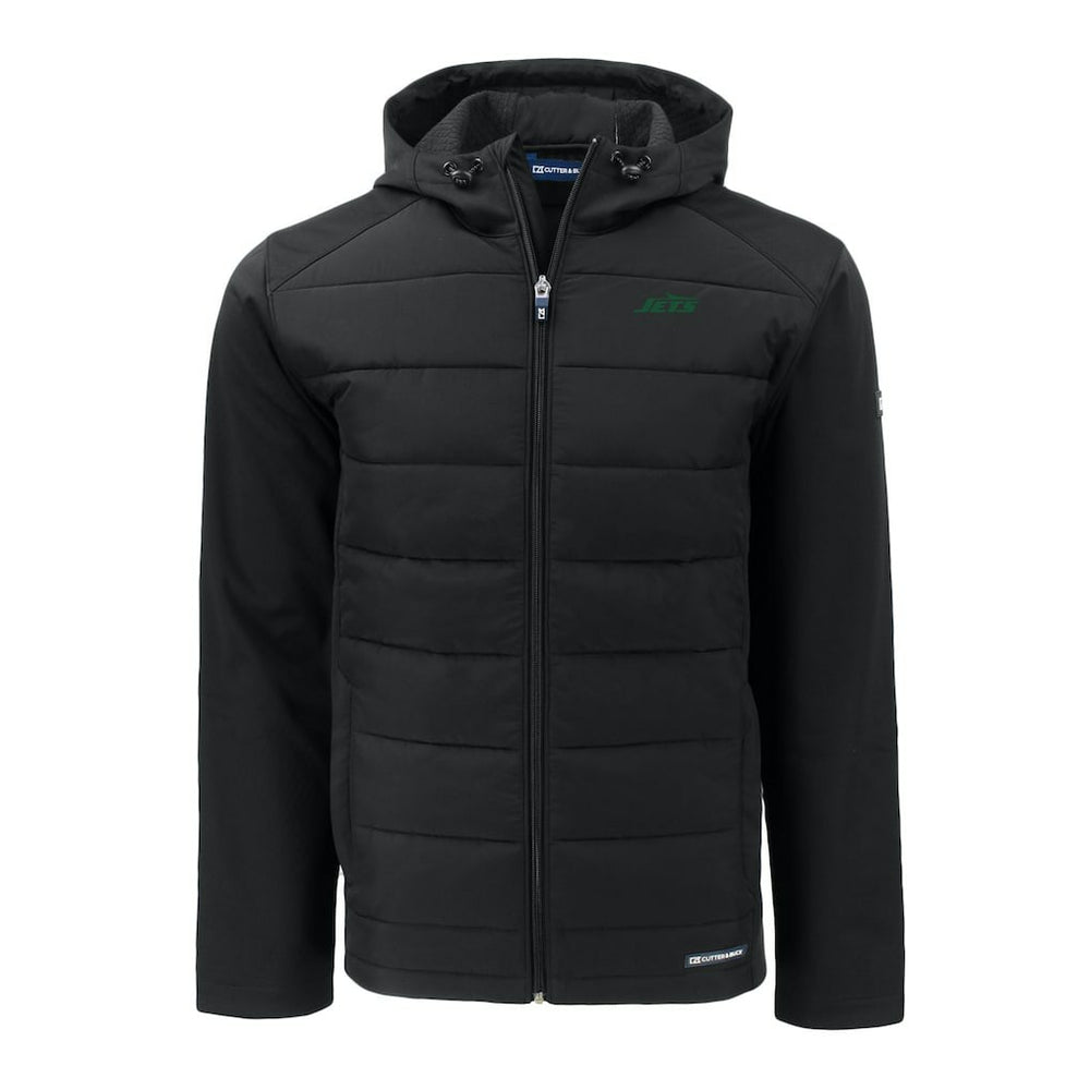 New York Jets Cutter & Buck Primary Logo Evoke Hybrid Eco Softshell Recycled Full-Zip Hooded Jacket - Black - NFL