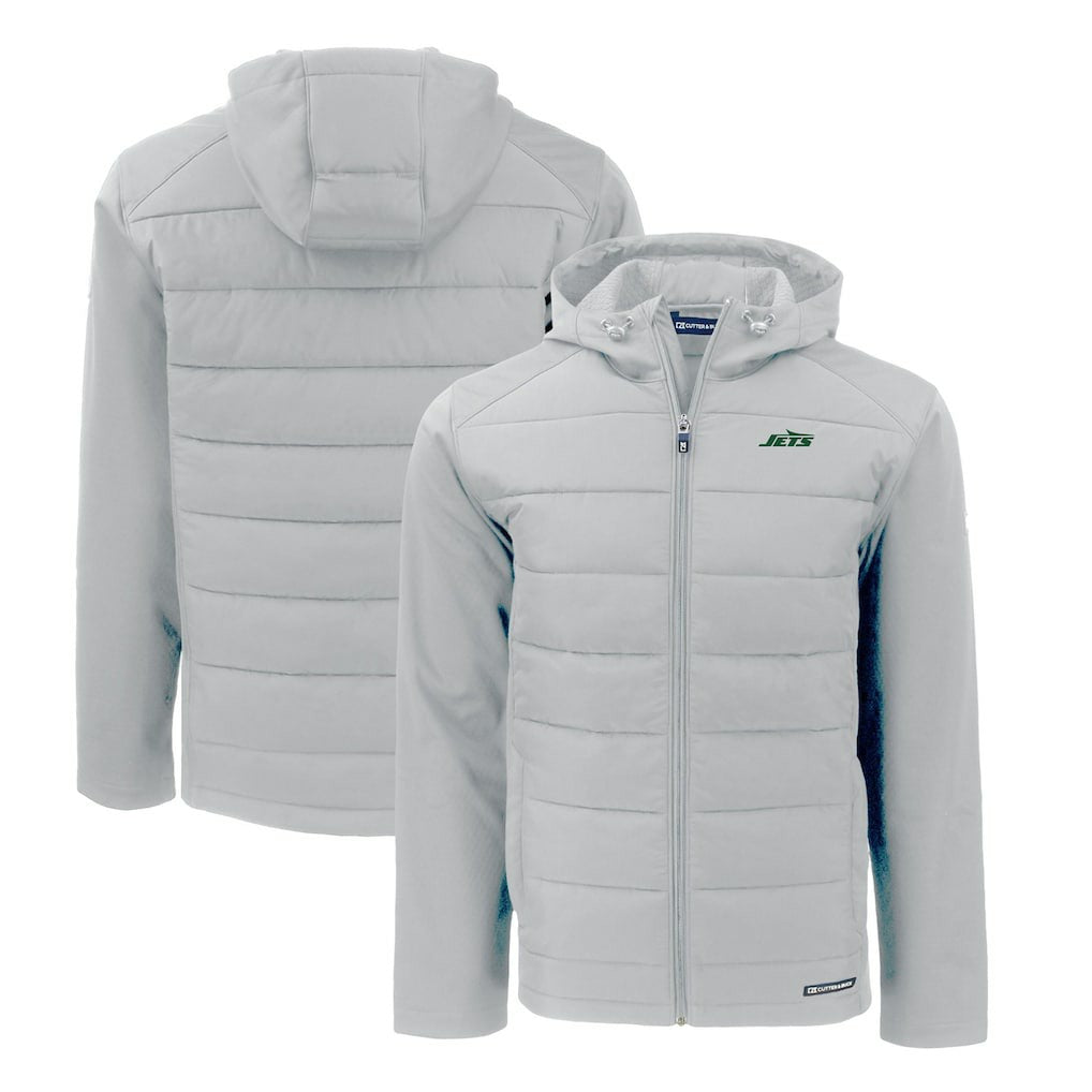 New York Jets Cutter & Buck Primary Logo Evoke Hybrid Eco Softshell Recycled Full-Zip Hooded Jacket - Gray - NFL