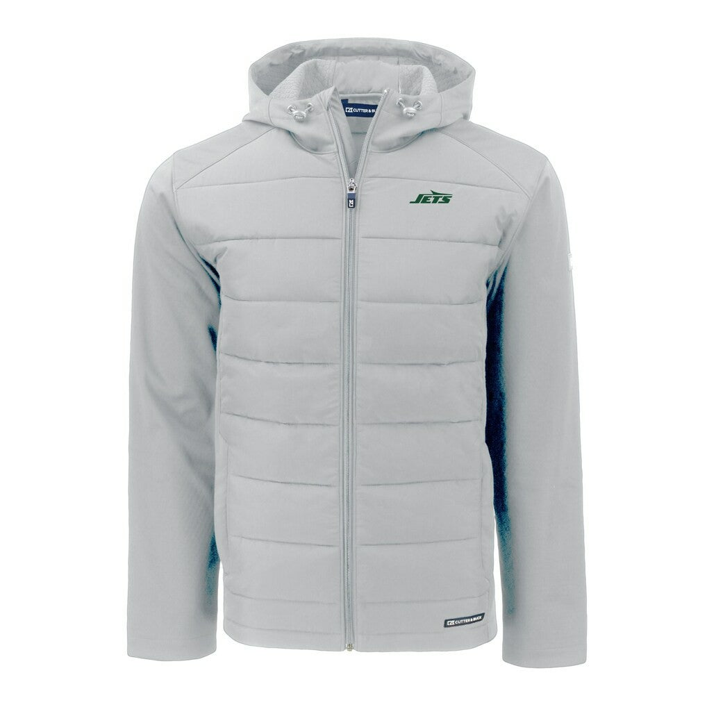 New York Jets Cutter & Buck Primary Logo Evoke Hybrid Eco Softshell Recycled Full-Zip Hooded Jacket - Gray - NFL