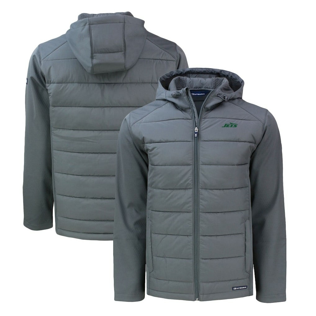 New York Jets Cutter & Buck Primary Logo Evoke Hybrid Eco Softshell Recycled Full-Zip Hooded Jacket - Gray - NFL