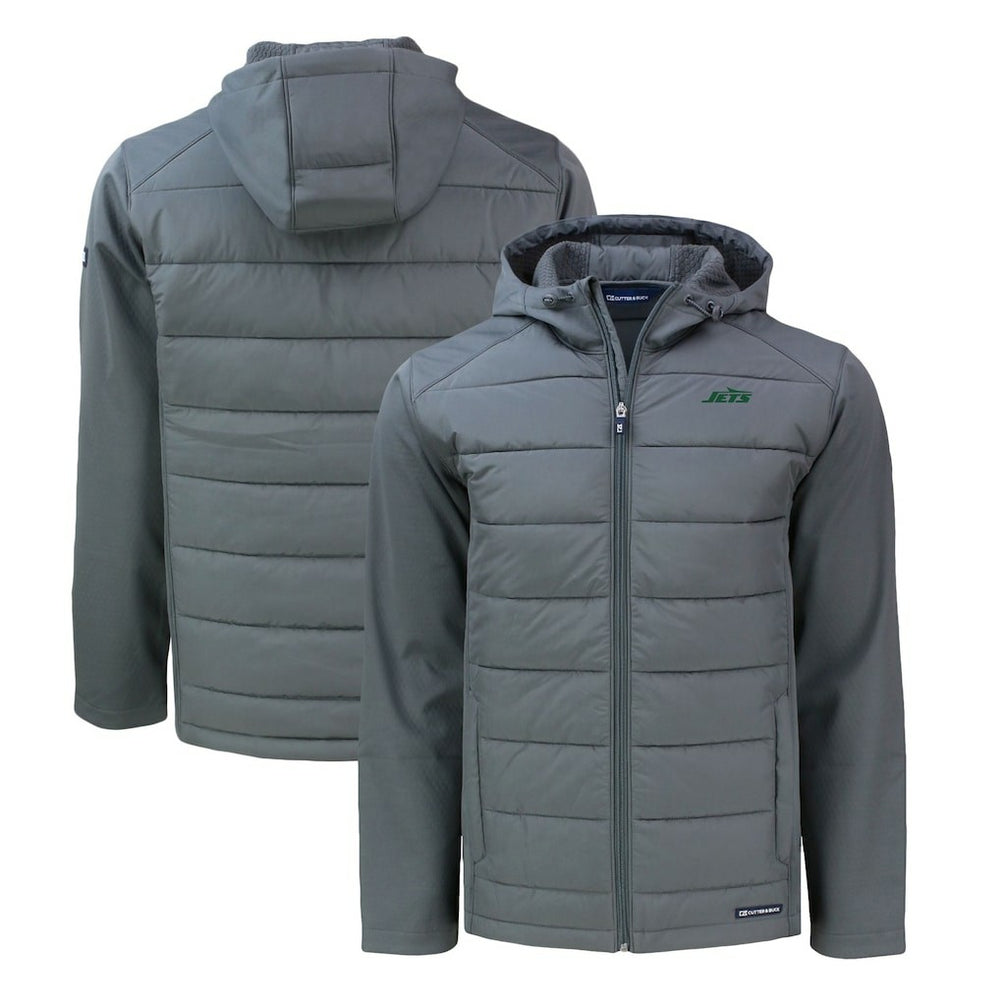New York Jets Cutter & Buck Primary Logo Evoke Hybrid Eco Softshell Recycled Full-Zip Hooded Jacket - Gray - NFL