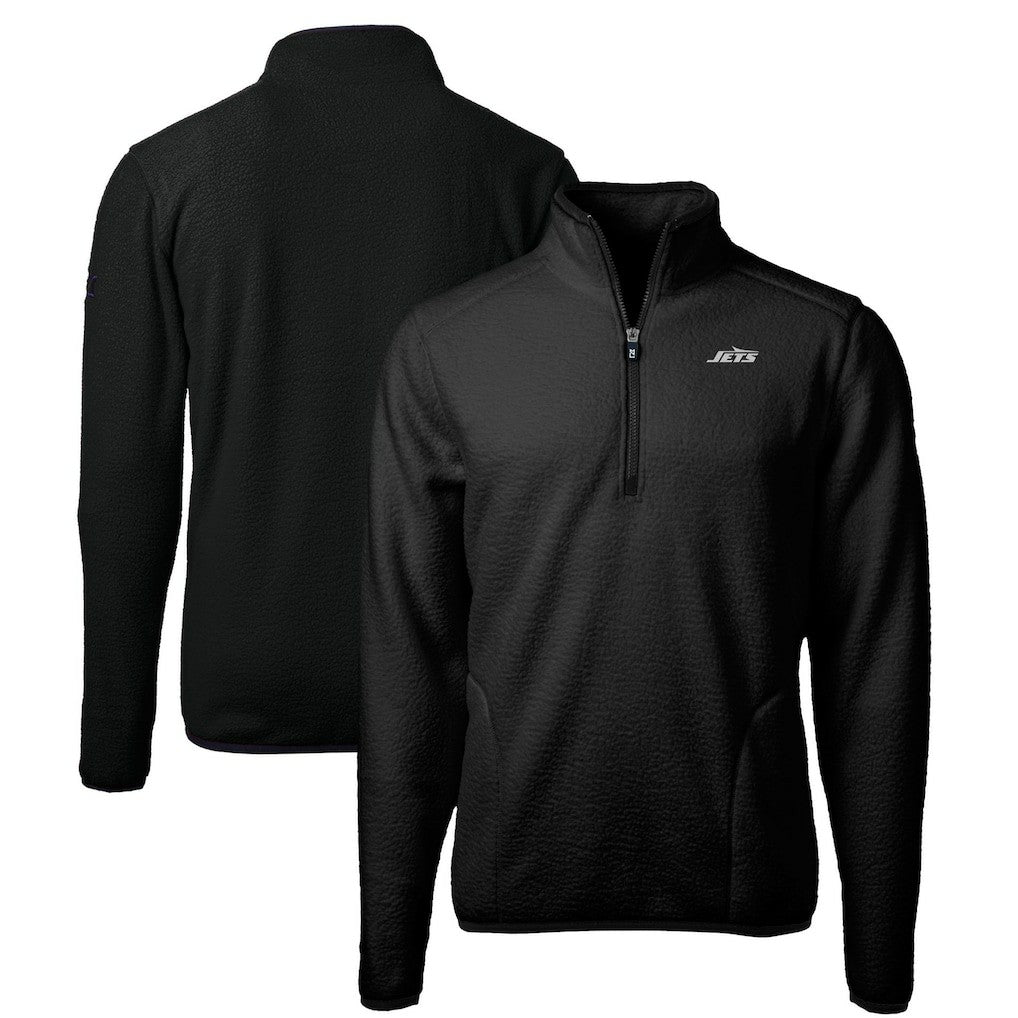 New York Jets Cutter & Buck Big & Tall Monochromatic Logo Cascade Eco Sherpa Fleece Quarter-Zip Jacket - Black - NFL