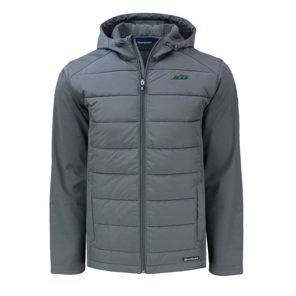 New York Jets Cutter & Buck Big & Tall Primary Logo Evoke Hybrid Eco Softshell Recycled Full-Zip Hoodie Jacket - Gray - NFL