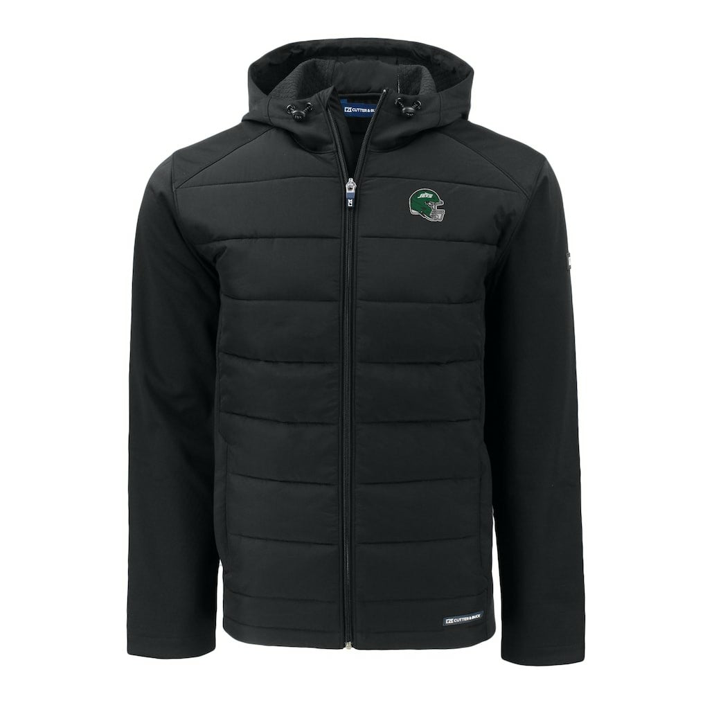 New York Jets Cutter & Buck Big & Tall Helmet Evoke Hybrid Eco Softshell Recycled Full-Zip Hoodie Jacket - Black - NFL
