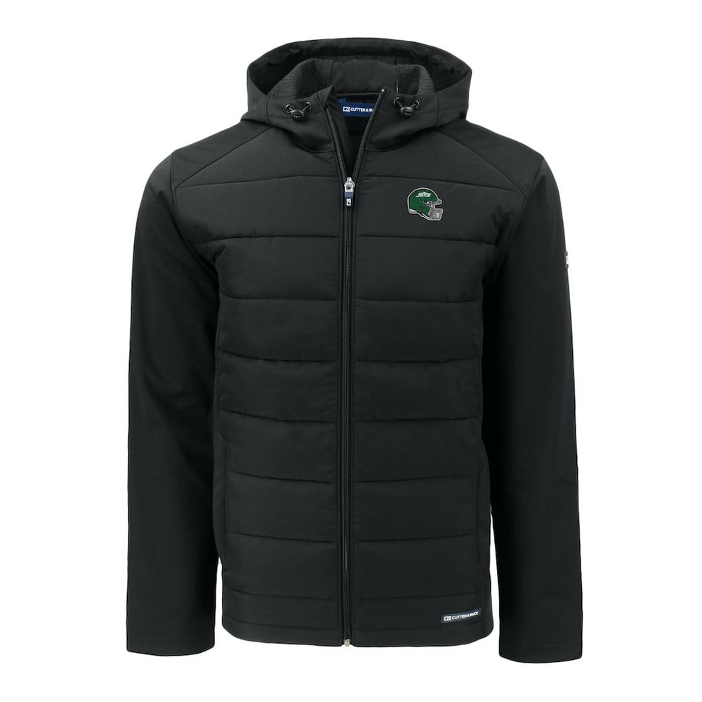 New York Jets Cutter & Buck Big & Tall Helmet Evoke Hybrid Eco Softshell Recycled Full-Zip Hoodie Jacket - Black - NFL