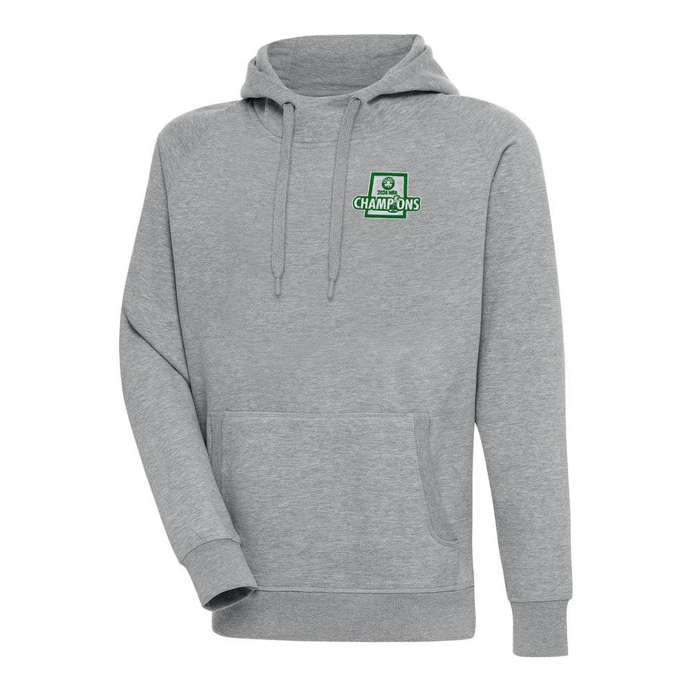 Boston Celtics Antigua 2024 NBA Finals Champions Victory Raglan Pullover Hoodie Heather Gray