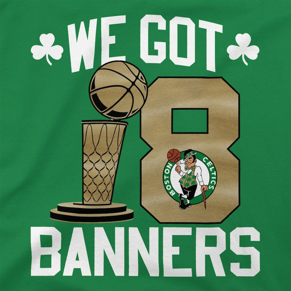 Boston Celtics Stadium Essentials 2024 NBA Finals Champions 18 Banners T-Shirt - Kelly Green