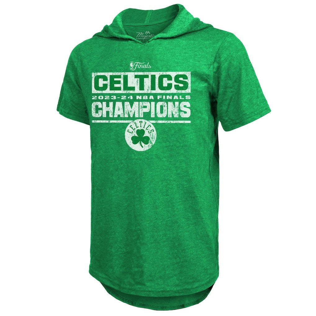 Boston Celtics Majestic Threads Women's 2024 NBA Finals Champions Tri-Blend Short Sleeve Pullover Hoodie Top - Kelly Green