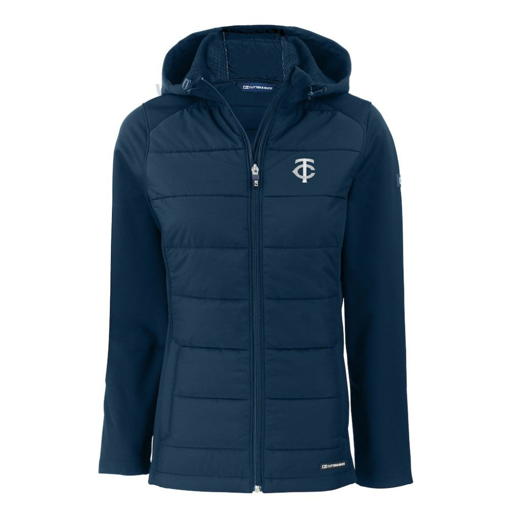 Minnesota Twins Cutter & Buck Women's Evoke Hybrid Eco Softshell Recycled Full-Zip Hooded Jacket for sale