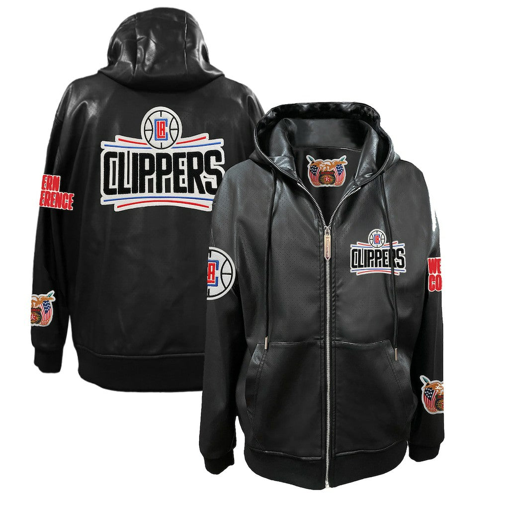 LA Clippers Jeff Hamilton Vegan Leather Full-Zip Hoodie Black