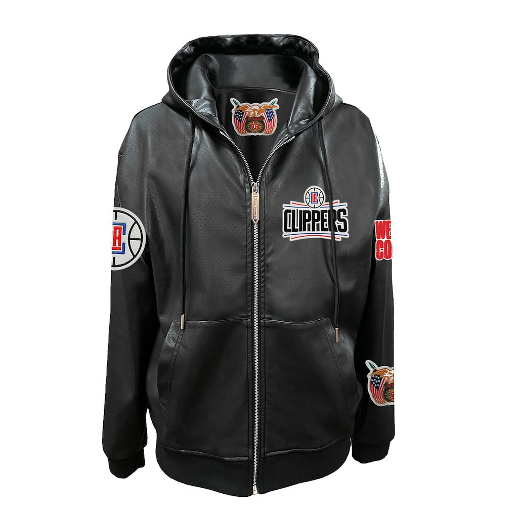 LA Clippers Jeff Hamilton Vegan Leather Full-Zip Hoodie Black