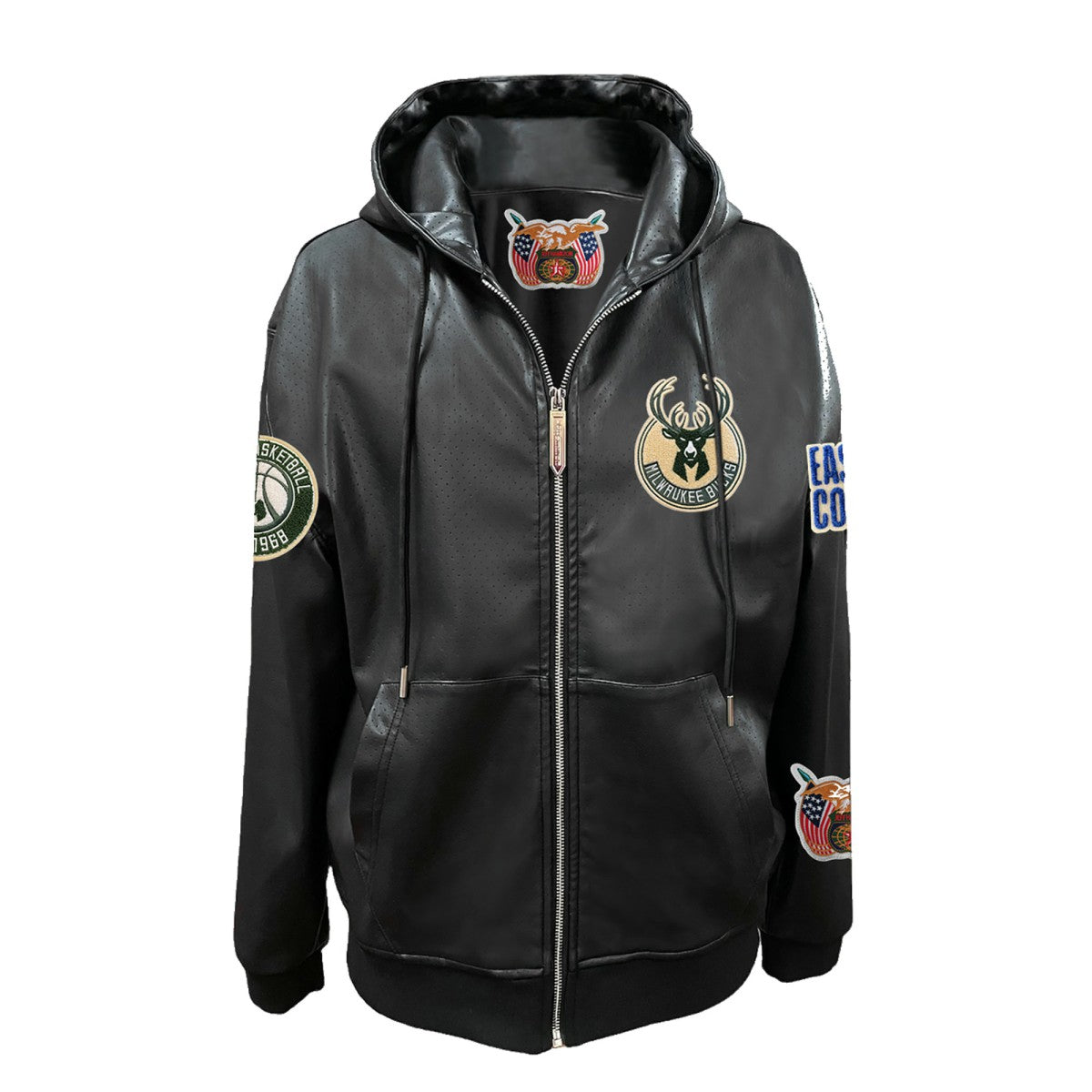Milwaukee Bucks Jeff Hamilton Vegan Leather Full-Zip Hoodie Black