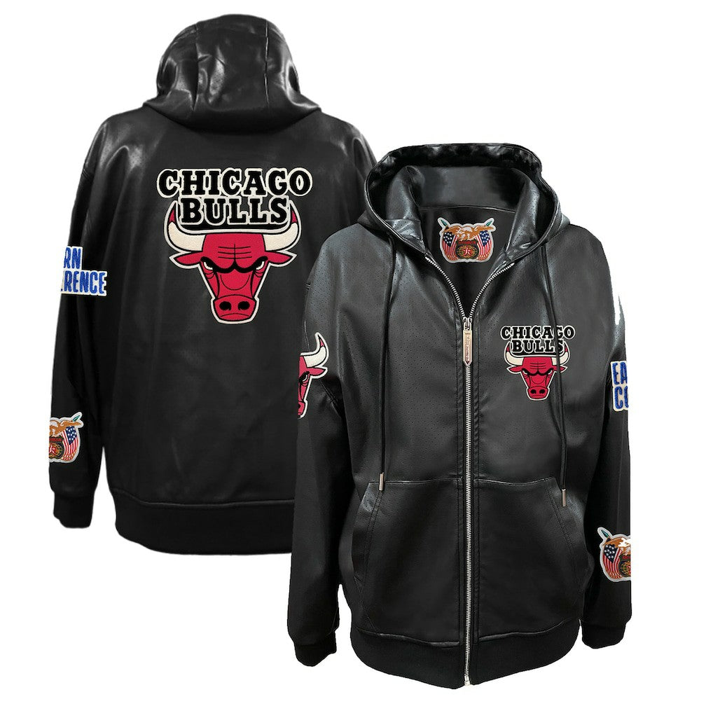 Chicago Bulls Jeff Hamilton Vegan Leather Full-Zip Hoodie Black