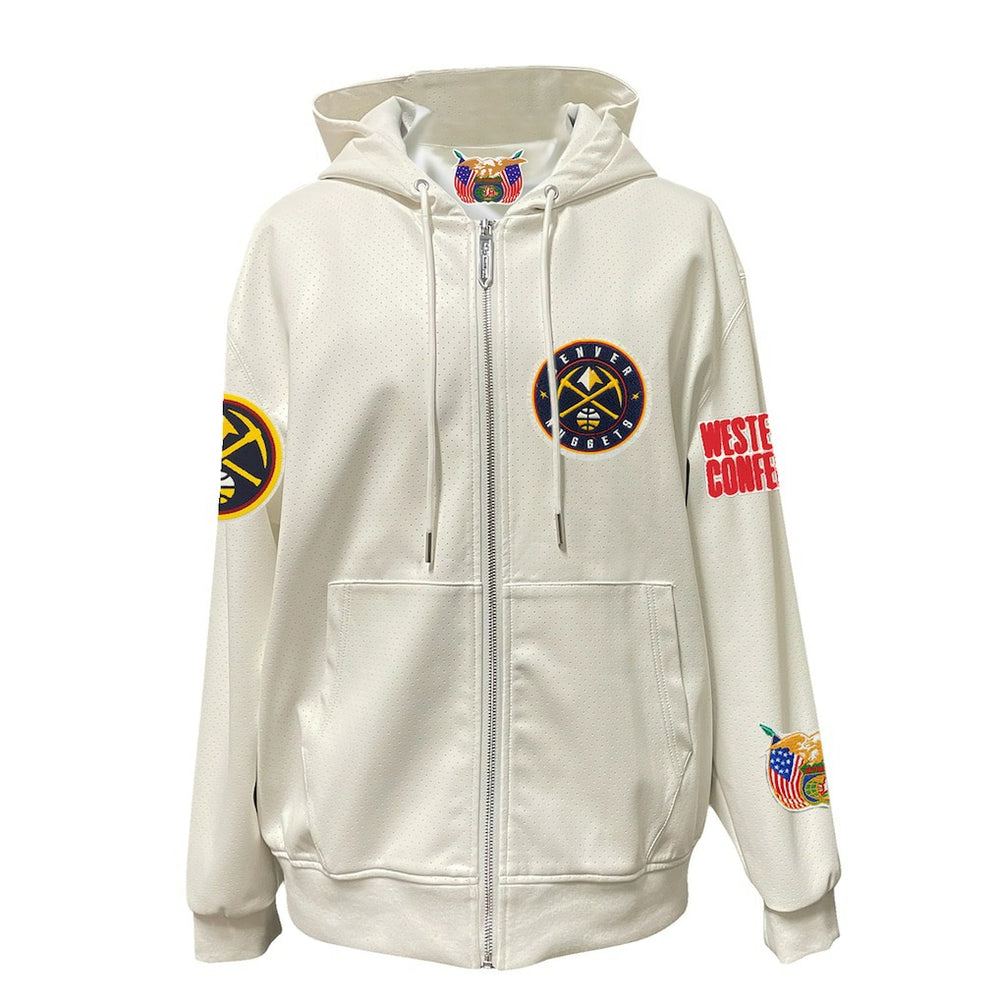 Denver Nuggets Jeff Hamilton Vegan Leather Full-Zip Hoodie White