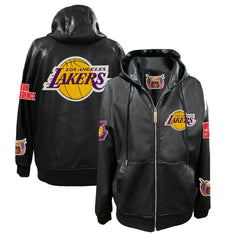 Los Angeles Lakers Jeff Hamilton Vegan Leather Full-Zip Hoodie Black