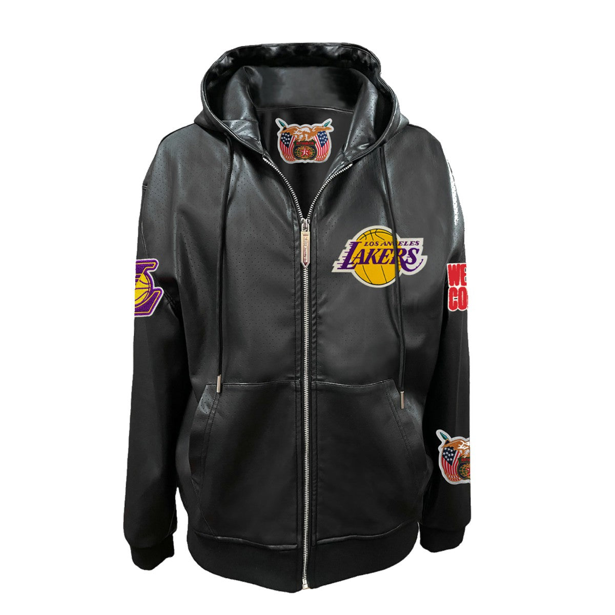 Los Angeles Lakers Jeff Hamilton Vegan Leather Full-Zip Hoodie Black