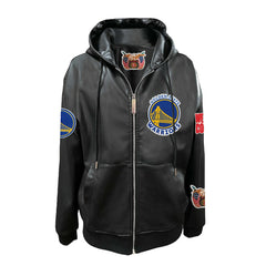 Golden State Warriors Jeff Hamilton Vegan Leather Full-Zip Hoodie Black