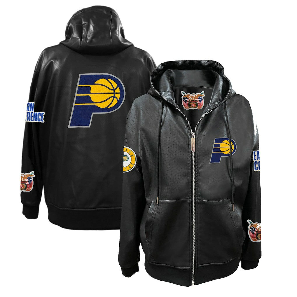 Indiana Pacers Jeff Hamilton Vegan Leather Full-Zip Hoodie Black