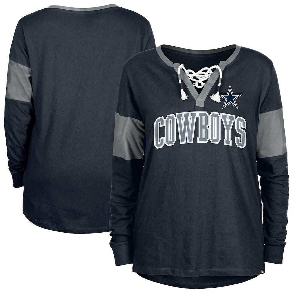Dallas Cowboys New Era Women's Lace-Up Notch-Neck Long Sleeve T-Shirt - Navy - NFL