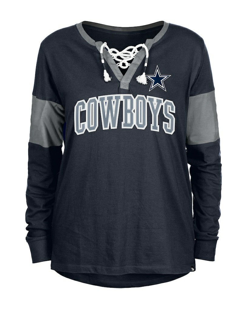 Dallas Cowboys New Era Women's Lace-Up Notch-Neck Long Sleeve T-Shirt - Navy - NFL