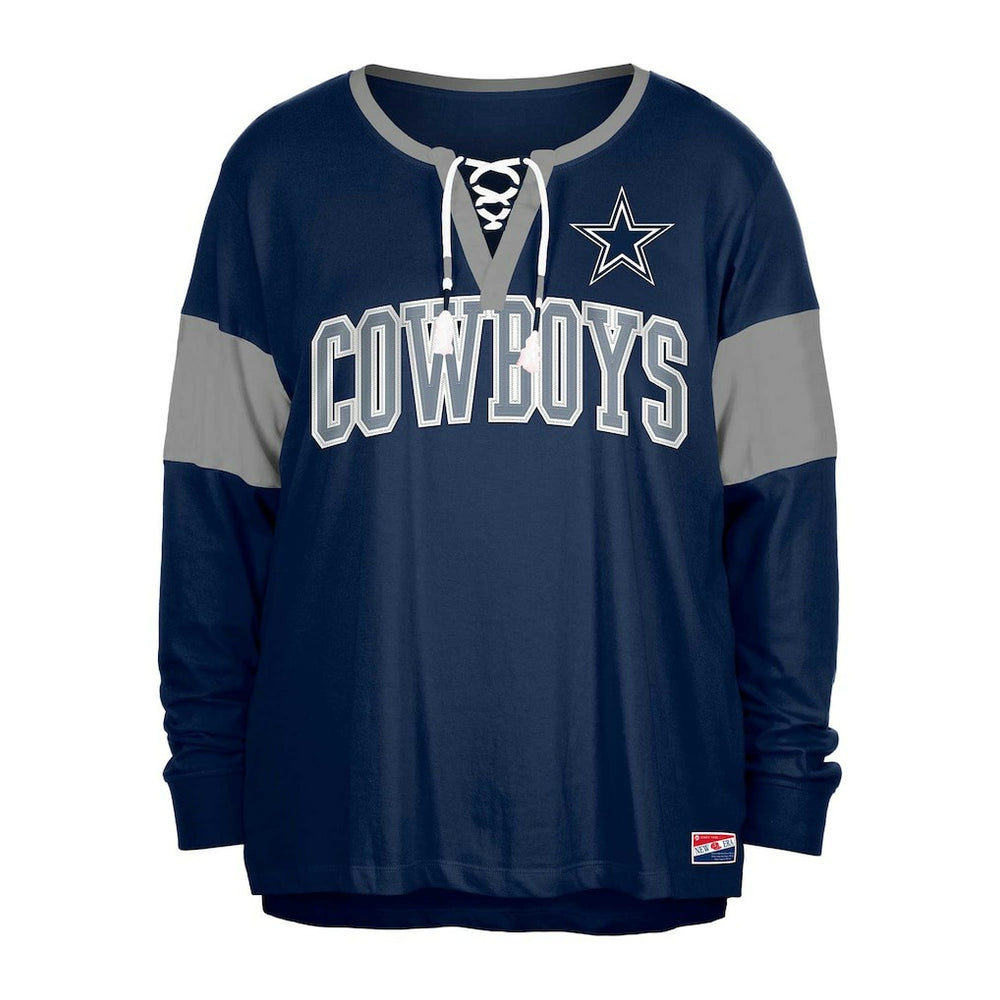 Dallas Cowboys New Era Women's Plus Size Lace-Up Notch Neck Long Sleeve T-Shirt  - Navy - NFL