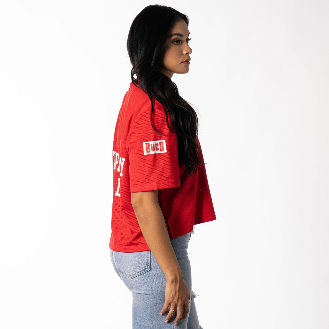 Tampa Bay Buccaneers The Wild Collective Women's Alternate V-Neck Fashion Jersey T-Shirt - Red - NFL