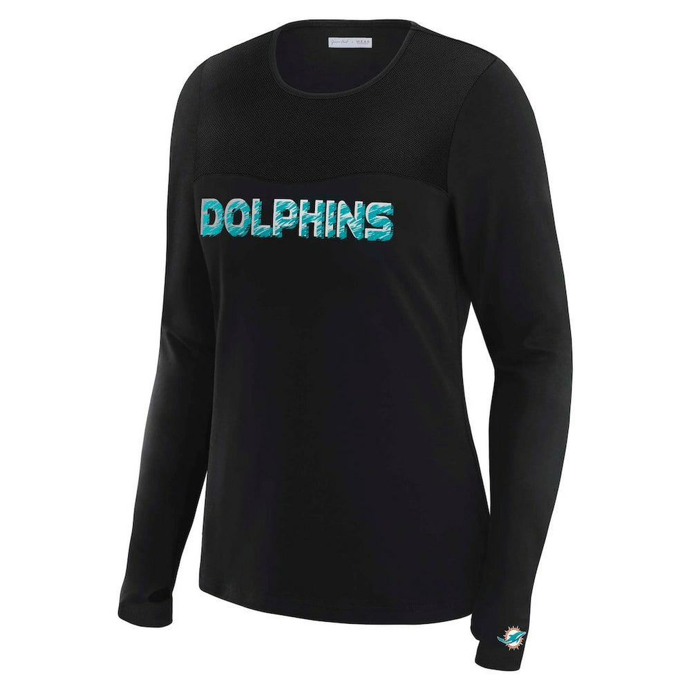 Miami Dolphins WEAR by Erin Andrews x Gracie Hunt Women's Mesh Panel Long Sleeve T-Shirt - Black - NFL