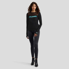 Miami Dolphins WEAR by Erin Andrews x Gracie Hunt Women's Mesh Panel Long Sleeve T-Shirt - Black - NFL