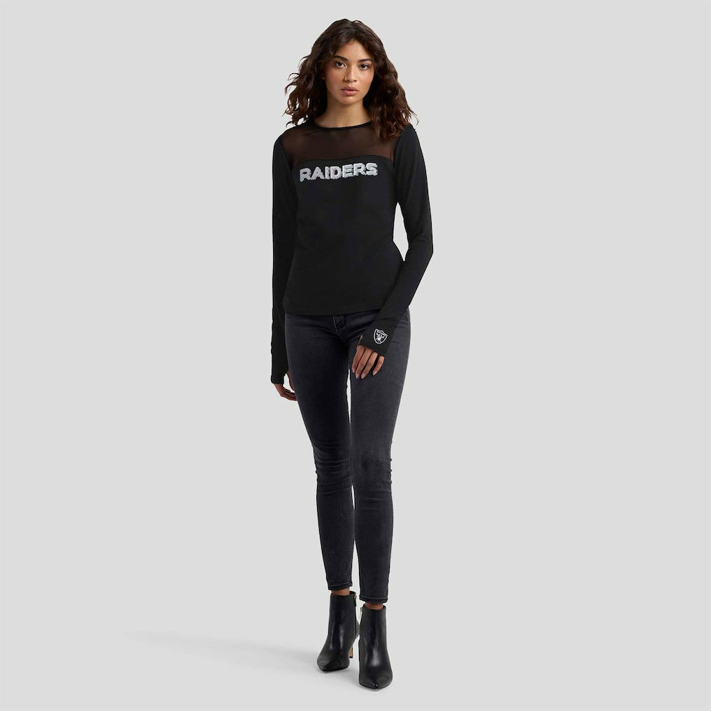 Las Vegas Raiders WEAR by Erin Andrews x Gracie Hunt Women's Mesh Panel Long Sleeve T-Shirt - Black - NFL