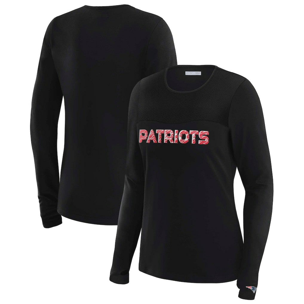 New England Patriots WEAR by Erin Andrews x Gracie Hunt Women's Mesh Panel Long Sleeve T-Shirt - Black - NFL