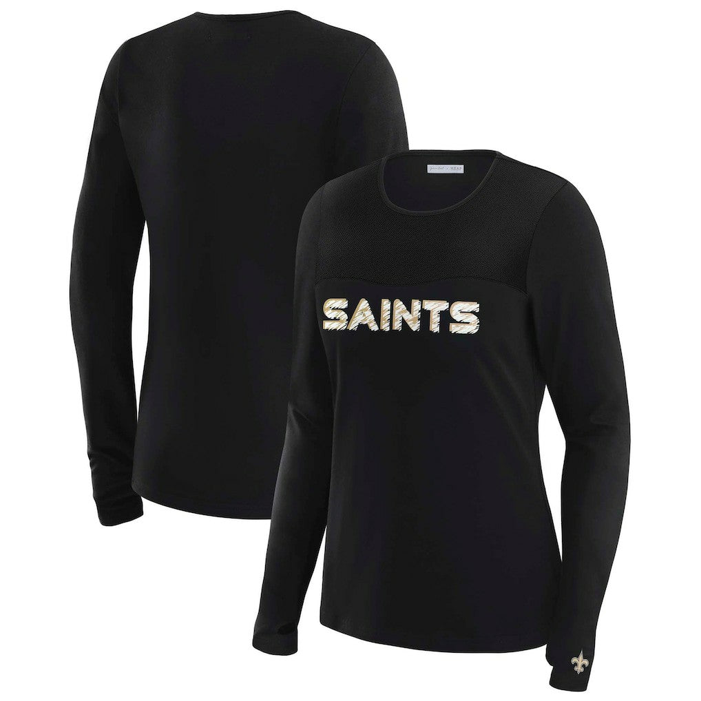 New Orleans Saints WEAR by Erin Andrews x Gracie Hunt Women's Mesh Panel Long Sleeve T-Shirt - Black - NFL