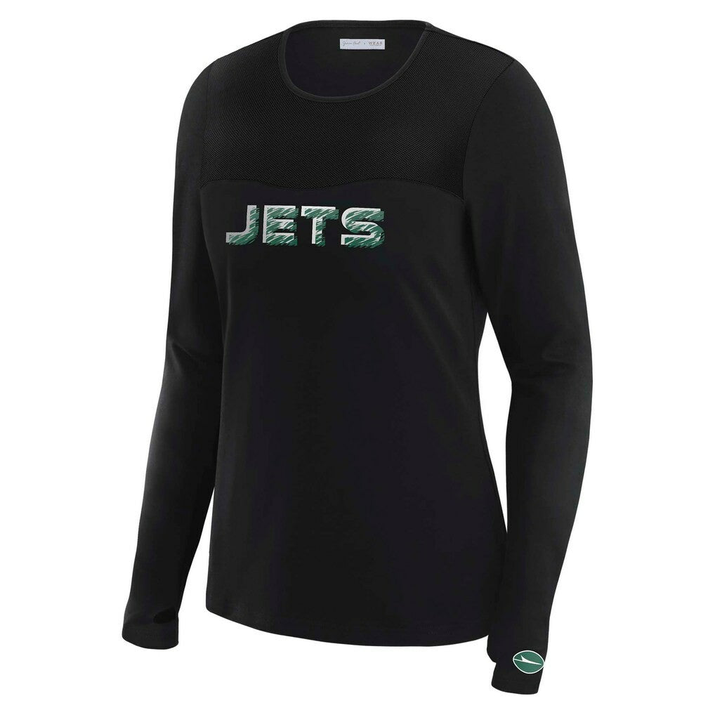 New York Jets WEAR by Erin Andrews x Gracie Hunt Women's Mesh Panel Long Sleeve T-Shirt - Black - NFL