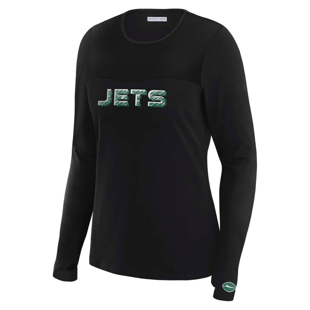 New York Jets WEAR by Erin Andrews x Gracie Hunt Women's Mesh Panel Long Sleeve T-Shirt - Black - NFL