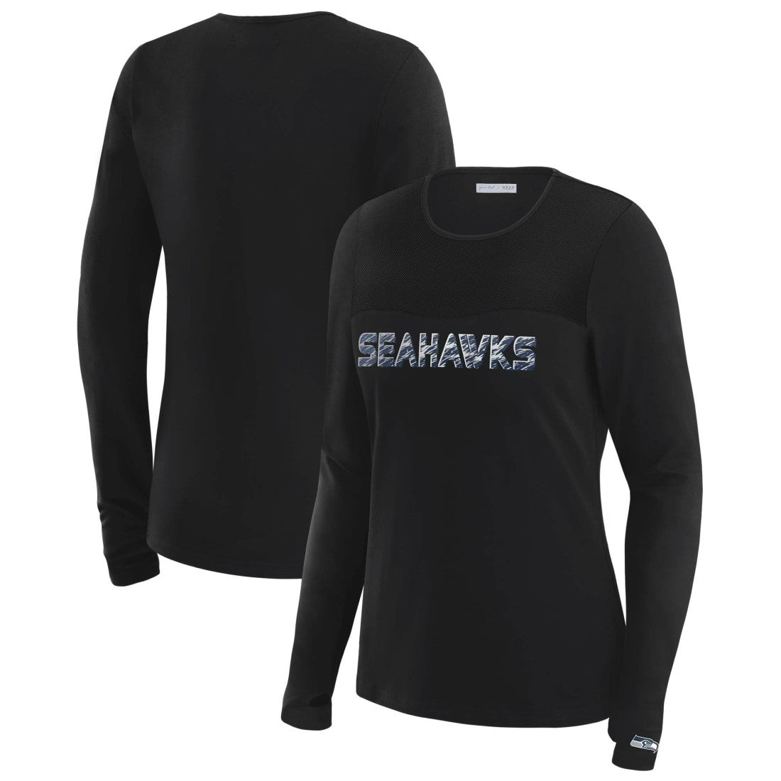 Seattle Seahawks WEAR by Erin Andrews x Gracie Hunt Women's Mesh Panel Long Sleeve T-Shirt - Black - NFL