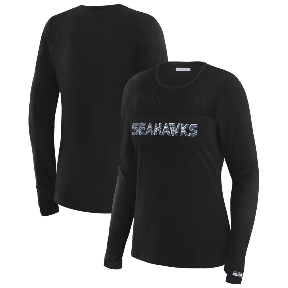 Seattle Seahawks WEAR by Erin Andrews x Gracie Hunt Women's Mesh Panel Long Sleeve T-Shirt - Black - NFL