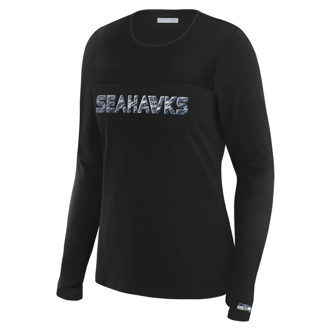 Seattle Seahawks WEAR by Erin Andrews x Gracie Hunt Women's Mesh Panel Long Sleeve T-Shirt - Black - NFL
