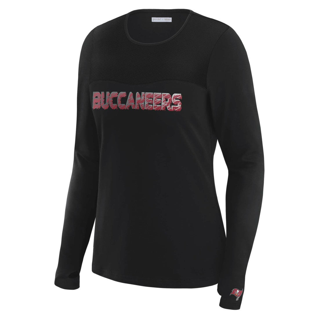 Tampa Bay Buccaneers WEAR by Erin Andrews x Gracie Hunt Women's Mesh Panel Long Sleeve T-Shirt - Black - NFL