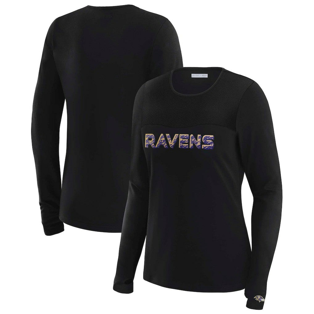 Baltimore Ravens WEAR by Erin Andrews x Gracie Hunt Women's Mesh Panel Long Sleeve T-Shirt - Black - NFL
