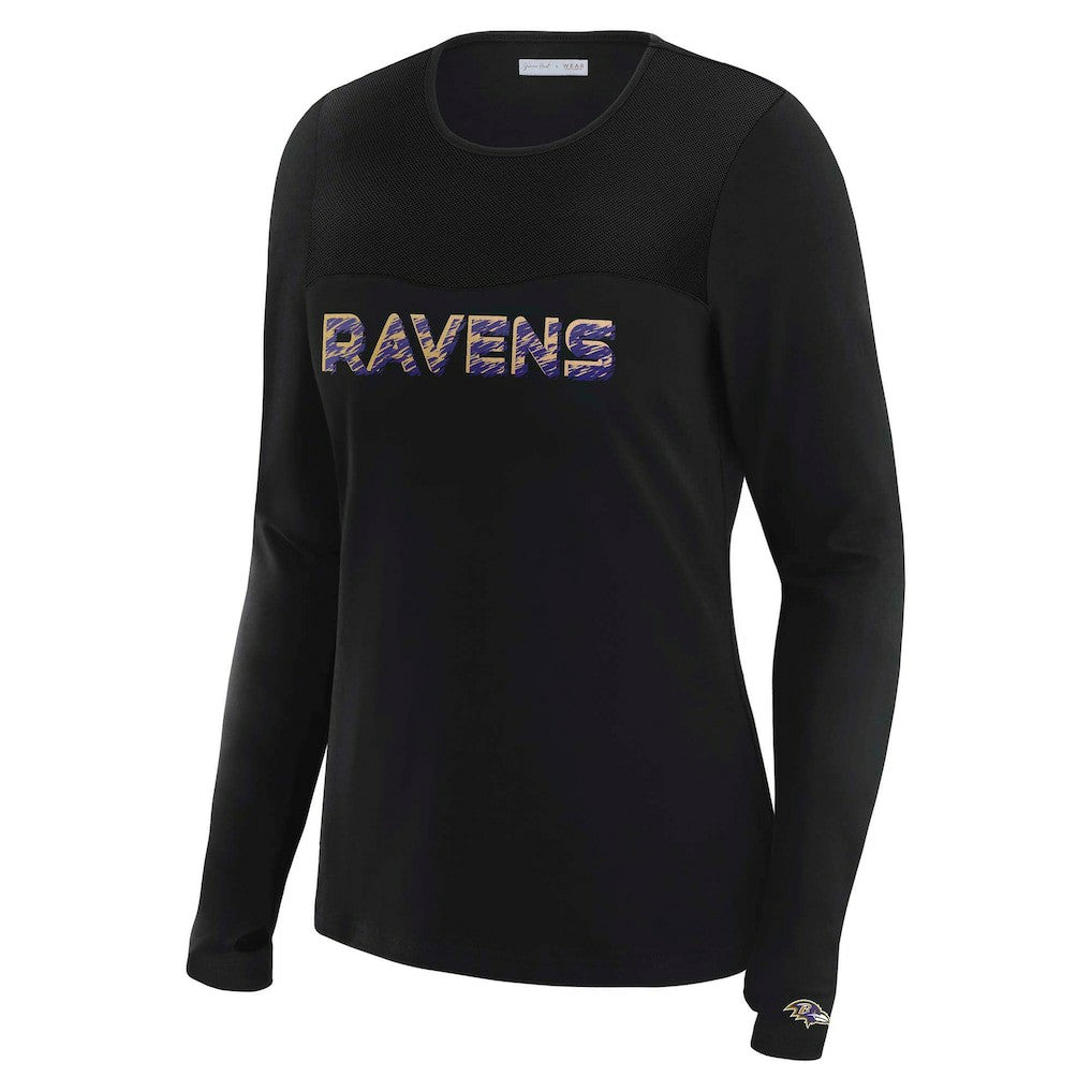 Baltimore Ravens WEAR by Erin Andrews x Gracie Hunt Women's Mesh Panel Long Sleeve T-Shirt - Black - NFL
