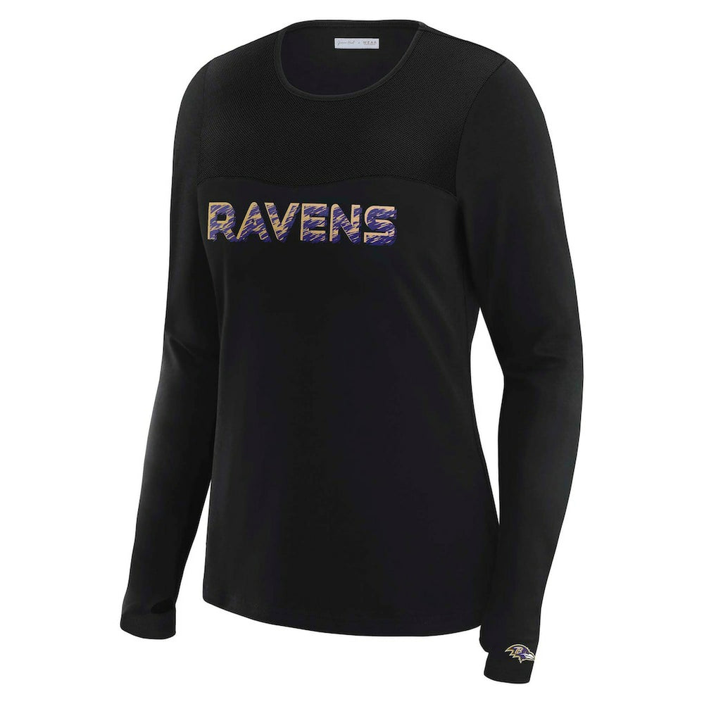 Baltimore Ravens WEAR by Erin Andrews x Gracie Hunt Women's Mesh Panel Long Sleeve T-Shirt - Black - NFL