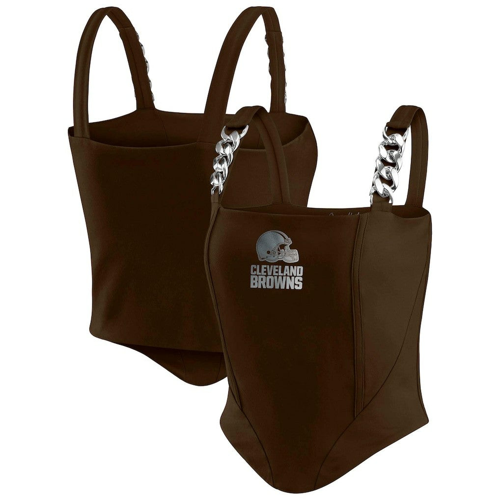 Cleveland Browns WEAR by Erin Andrews x Gracie Hunt Women's Chain Link Corset Top - Brown - NFL