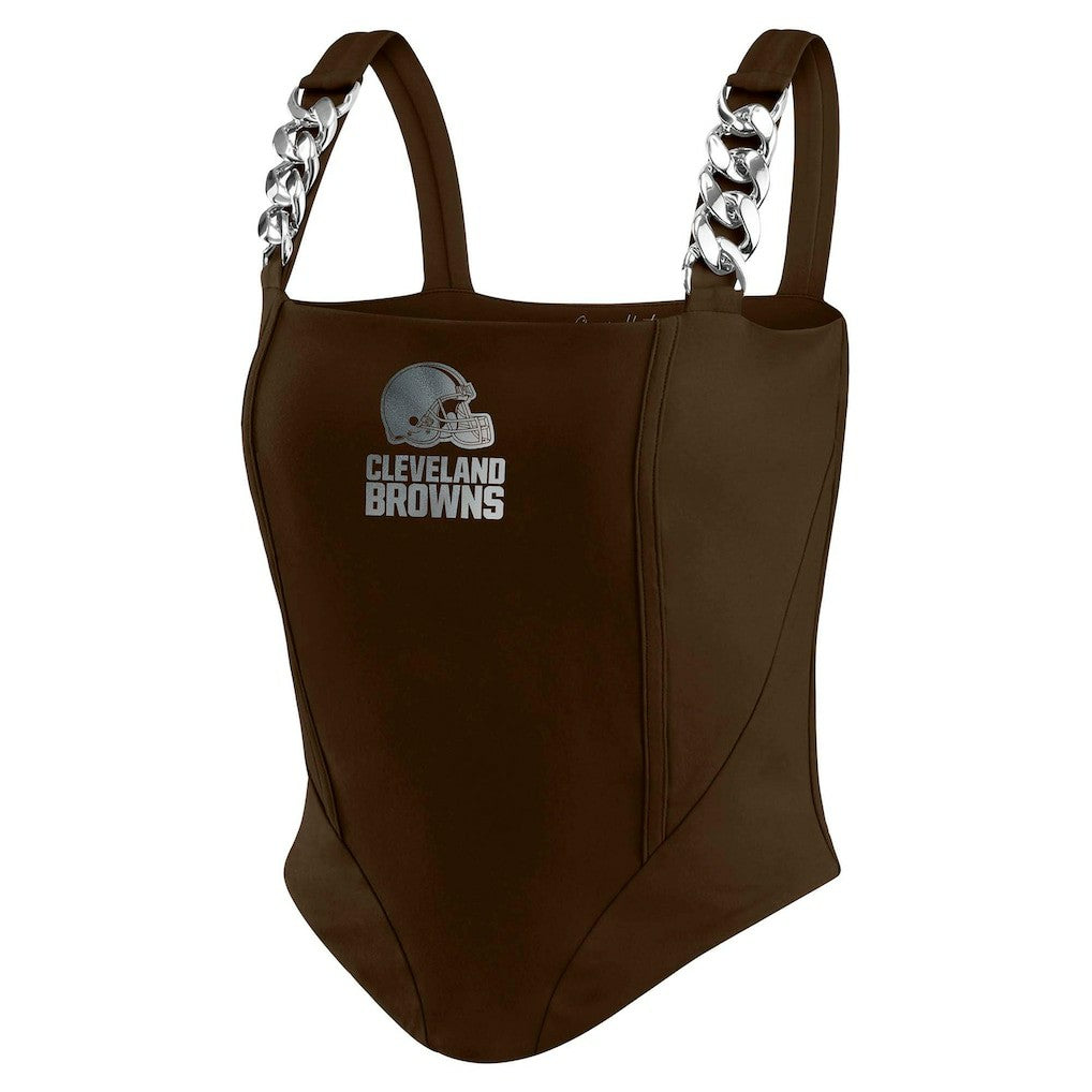 Cleveland Browns WEAR by Erin Andrews x Gracie Hunt Women's Chain Link Corset Top - Brown - NFL