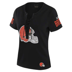 Cleveland Browns WEAR by Erin Andrews x Gracie Hunt Women's Draft Me Lace-Up T-Shirt - Black - NFL