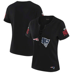 New England Patriots WEAR by Erin Andrews x Gracie Hunt Women's Draft Me Lace-Up T-Shirt - Black - NFL
