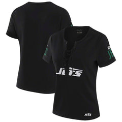 New York Jets WEAR by Erin Andrews x Gracie Hunt Women's Draft Me Lace-Up T-Shirt - Black - NFL