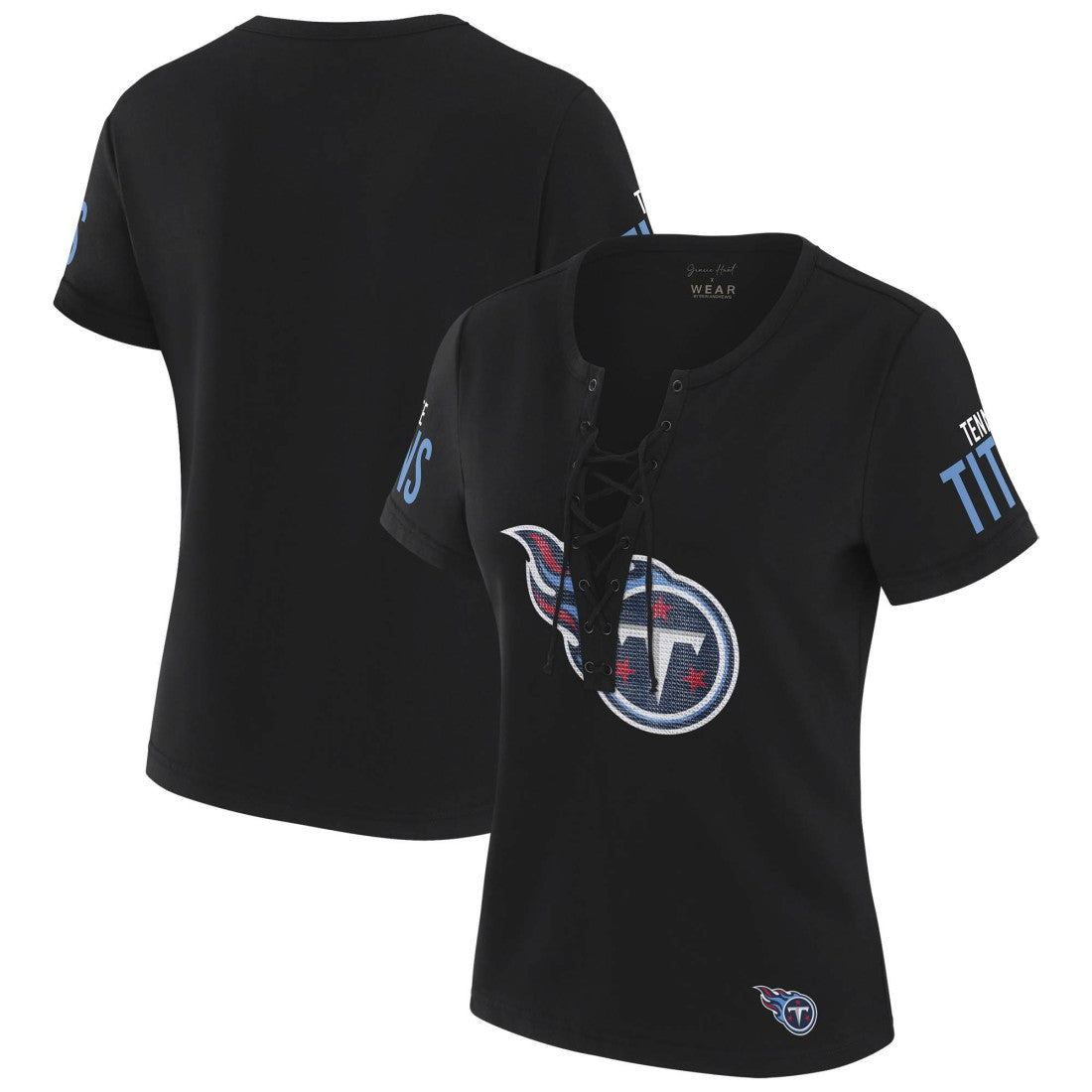 Tennessee Titans WEAR by Erin Andrews x Gracie Hunt Women's Draft Me Lace-Up T-Shirt - Black - NFL