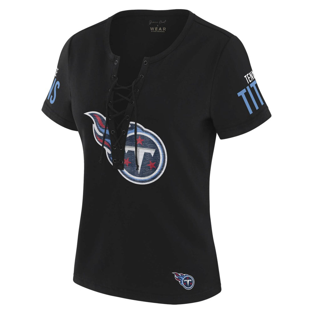 Tennessee Titans WEAR by Erin Andrews x Gracie Hunt Women's Draft Me Lace-Up T-Shirt - Black - NFL